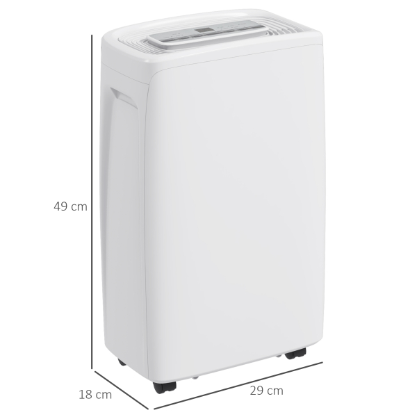 HOMCOM Desumidificador Elétrico 12L/Dia com 4 Modos 2 Velocidades Desligamento Automático Ecrã LED Temporizador 29x18x49 cm Branco - Image 3