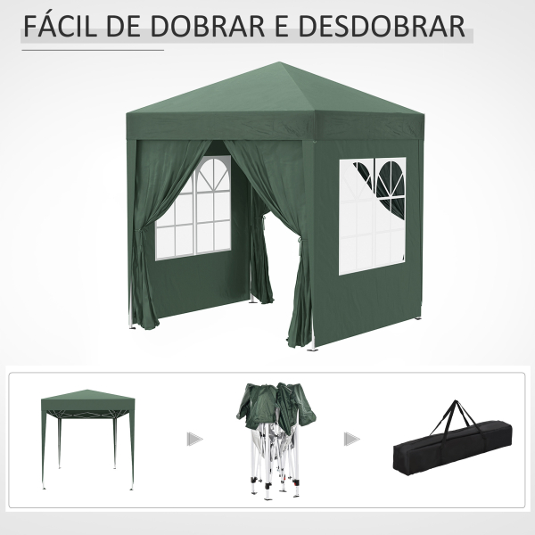 Outsunny Tenda Dobrável 2x2 m Tenda de Jardim com 4 Paredes Laterais Tecido Oxford 2 Portas 2 Janelas e Bolsa de Transporte para Exterior Terraço Campismo Festas Verde - Image 8