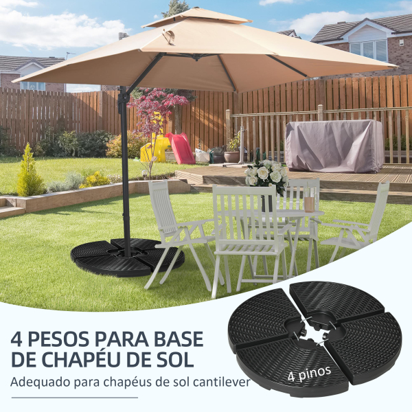 Outsunny Base para Chapéu de Sol de 4 Peças Recarregável com Areia 68 kg ou Água 52 kg para Jardim Pátio ou Terraço Preto - Image 4