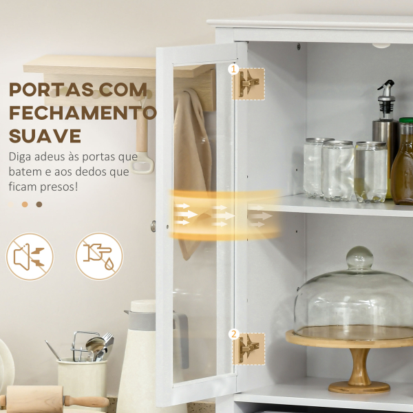 HOMCOM Armário de Cozinha com 4 Portas de Vidro Temperado Gaveta e Prateleiras Ajustáveis 74x35,5x181,5 cm Branco - Image 5