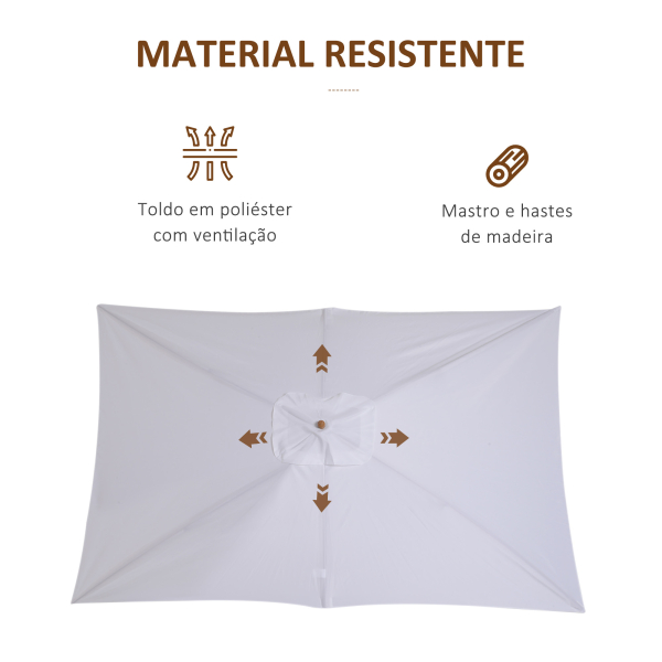 Outsunny Chapéu de Sol de Jardim com Sistema de Poleia Teto Ventilado e Mastro de Madeira para Exterior 2,95x2x2,55m Branco - Image 7
