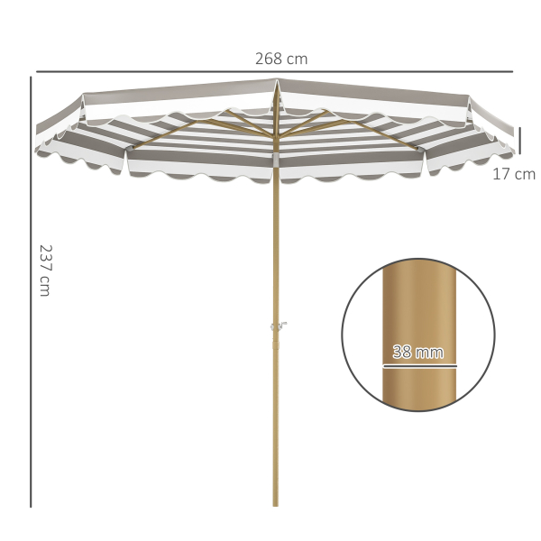 Outsunny Chapéu de Sol de Jardim com Ângulo Ajustável Inclinável e Manivela Proteção UV 50 + Ø268x237 cm  Cinza e Branco - Image 3