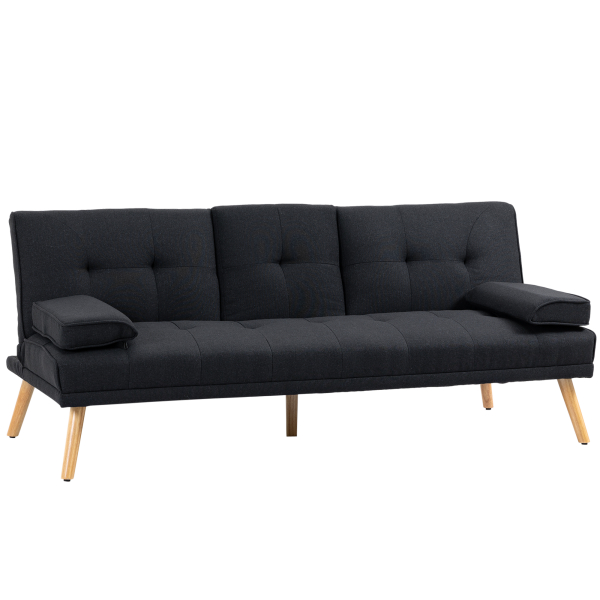 HOMCOM Sofá Cama 3 Lugares com Encosto Ajustável Apoio para os Braços Desmontável e 2 Suportes para Copos 181x77x78 cm Cinza