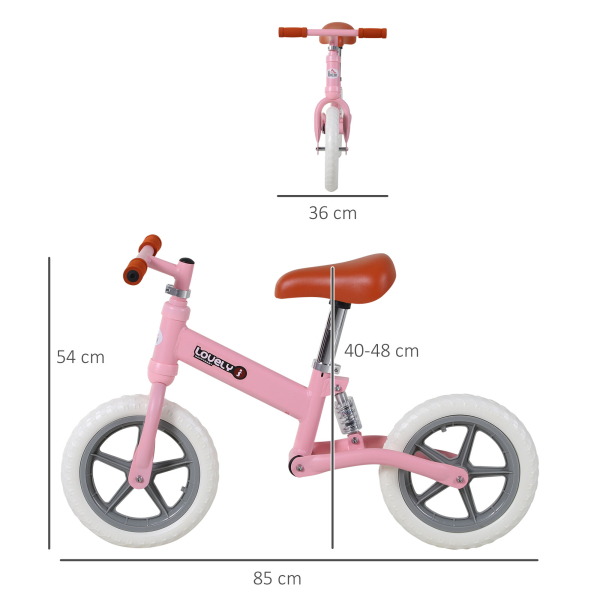 HOMCOM Bicicleta sem Pedais para Crianças entre 2-5 Anos com Assento Ajustável Rodas Antiderrapantes 85x36x54cm Rosa - Image 3