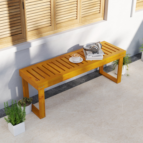 Outsunny Banco de Jardim de 2 Lugares Banco de Madeira com Assento em Ripas Banco para Pátio Exterior Varanda 120x34x43 cm Teca - Image 8