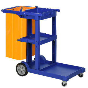 HOMCOM Carro de Limpeza com Bolsa Carrinho de Limpeza com Rodas e 3 Prateleiras 121x50,5x96,5 cm Azul e Amarelo