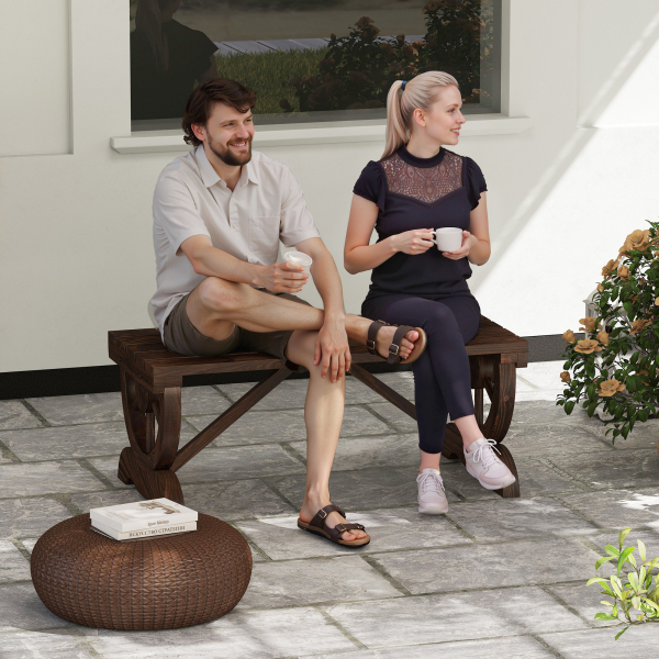Outsunny Banco de Jardim de 2 Lugares Banco de Madeira com Rodas Decorativas Rústico Capacidade 250 kg 98x50x39,5 cm Castanho Rústico - Image 2