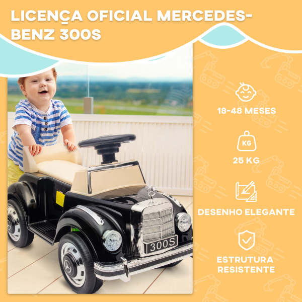 AIYAPLAY Carro Andador com Licença da Mercedes-Benz 300S com Armazenamento Volante Sistema Anti-Tombo  77,5x41,5x45 cm Preto - Image 6