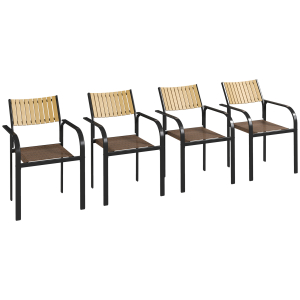 Outsunny Conjunto de 4 Cadeiras de Jardim Empilháveis Cadeiras de Jantar com Tecido Transpirável Apoios de Braço 58x65x85 cm Marrom