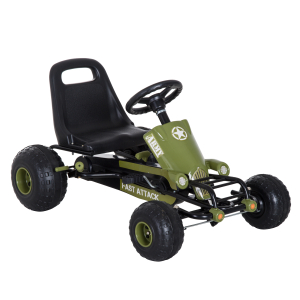HOMCOM Kart a Pedais com Assento Ajustável Embreagem Travão de Mão para Crianças de 3-6 Anos 99x65x56 cm Verde e Preto