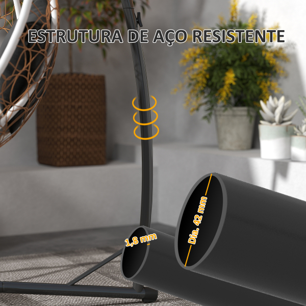 Outsunny Suporte para Cadeira Suspensa com Estrutura de Aço e Suporte para Copos Suporte para Cadeira de Baloiço 105x105x215 cm Preto - Image 5