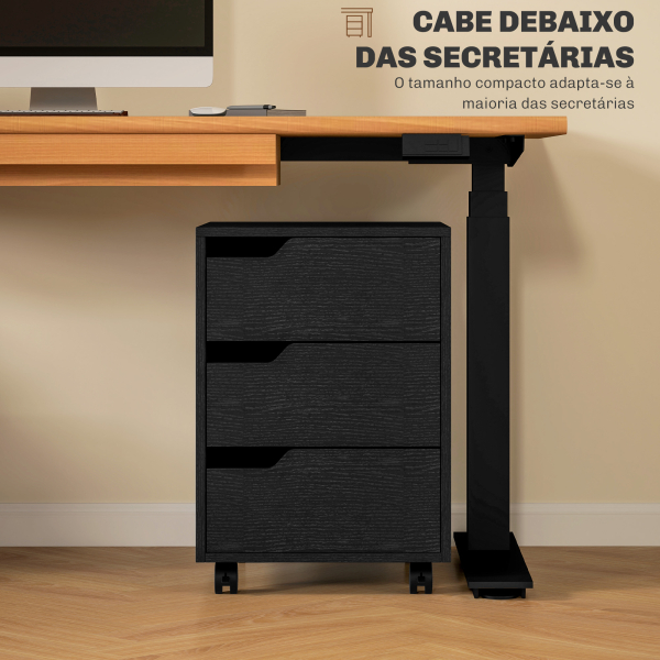 HOMCOM Bloco de Gavetas para Escritório Móvel de Escritório Bloco de Gavetas com 3 Gavetas e 4 Rodas 40x50x57,5 cm Preto - Image 5
