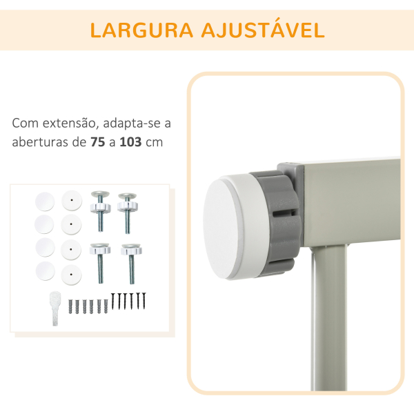 PawHut Barreira de Segurança para Cães Extensível 75-103 cm com 2 Extensões Duplo Bloqueio Fechamento Automático Cinza - Image 6
