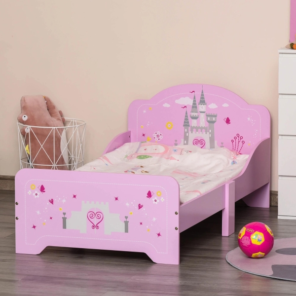 HOMCOM Cama Infantil acima de 3 Anos Cama para Crianças de Madeira com Barreira de Proteção Carga Máx. 50kg 143x73x60cm Rosa - Image 8