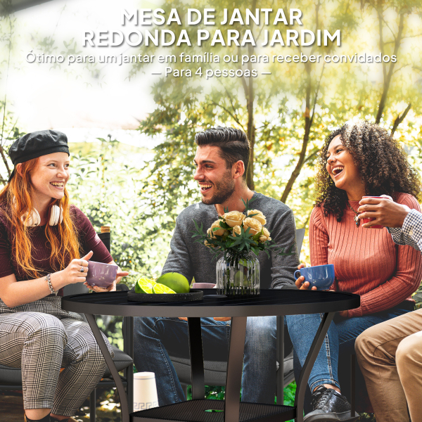 Outsunny Mesa de Jardim com Orifício para Chapéu de Sol Mesa de Refeição Exterior Redonda com Bancada de Metal Ø90x73 cm Preto - Image 4