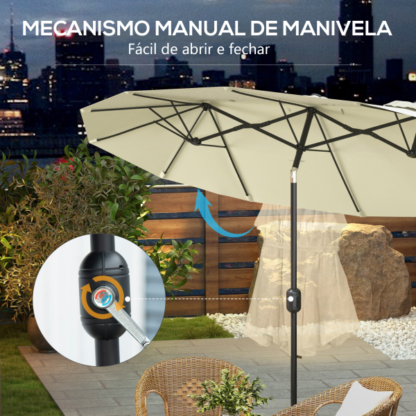 Outsunny Chapéu de Sol Duplo Chapéu de Sol de Jardim com Inclinação de 45° Manivela Estrutura de Aço 285x147x227cm Bege - Image 6