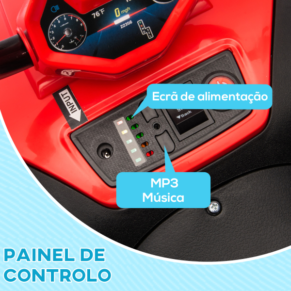 AIYAPLAY Quadriciclo Elétrico para Crianças com Bateria 12V Faróis e Música Carga 30 kg 85x55,5x62 cm Vermelho - Image 7