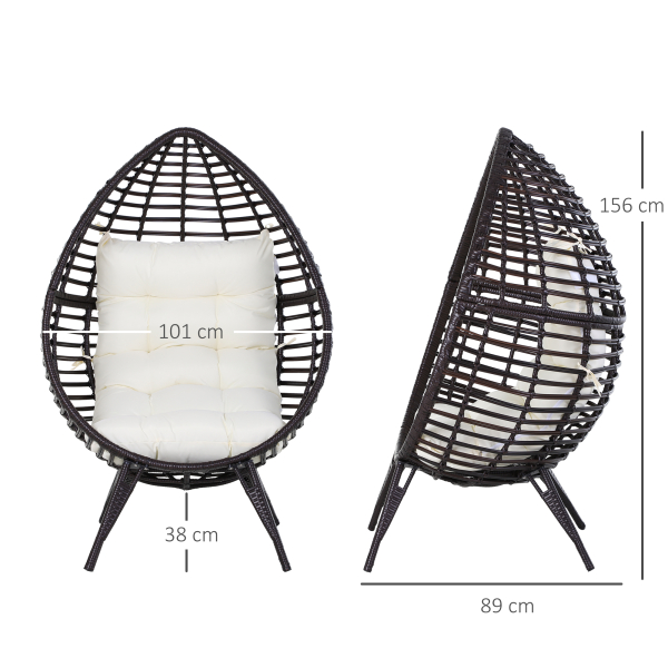 Outsunny Poltrona de Exterior de Vime com Almofada Estilo Moderno Forma de Lágrima Acolchoada Encosto 101x89x156 cm Carga 160kg Marrom e Bege - Image 3