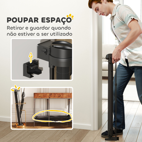 PawHut Barreira de Segurança para Cães Retrátil 0-136 cm  para Cães Pequenos com Botão de Fecho Preto - Image 6