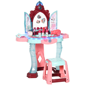 AIYAPLAY Toucador Infantil com Banco Espelho Luz Música e Secador Inclui 31 Acessórios Toucador de Maquilhagem 57x34x73cm Multicor