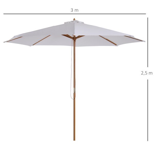 Outsunny Chapéu de Sol de Jardim Ø300x250cm com Sistema de Polia Teto Ventilado e Mastro Desmontável de Madeira para Terraço Pátio Exterior Branco - Image 3