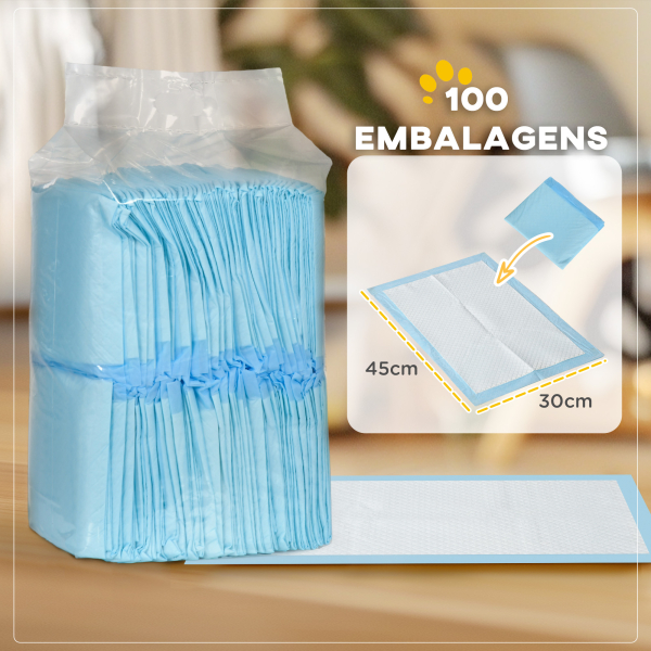 PawHut Resguardos de Treino Animais de Estimação 100 Unidades 45x30 cm Resguardos Absorventes para Cães com 6 Camadas Azul - Image 5