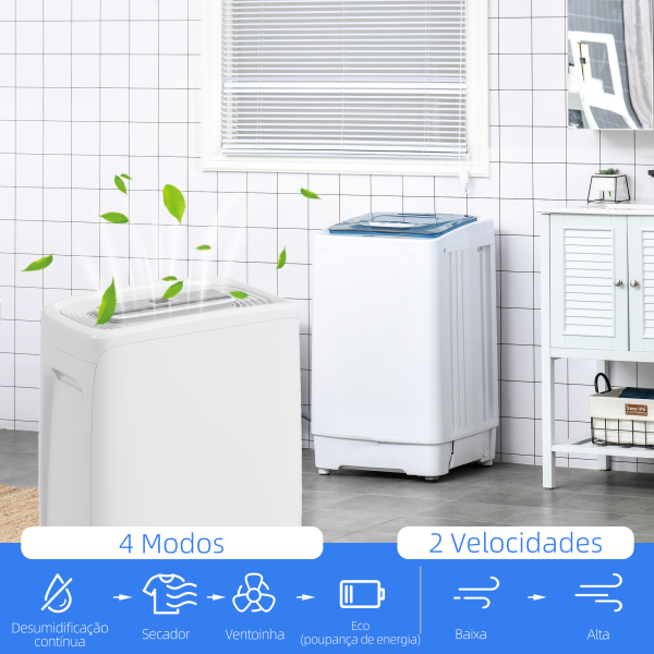 HOMCOM Desumidificador Elétrico 12L/Dia com 4 Modos 2 Velocidades Desligamento Automático Ecrã LED Temporizador 29x18x49 cm Branco - Image 5