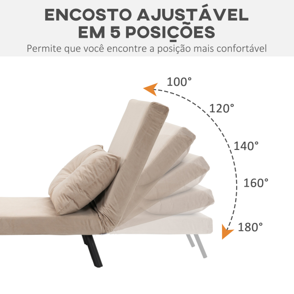 HOMCOM Poltrona Convertível em Cama Poltrona 3 em 1 Convertível em Cama com Encosto Ajustável em 5 Níveis 63x73x81 cm Bege - Image 5