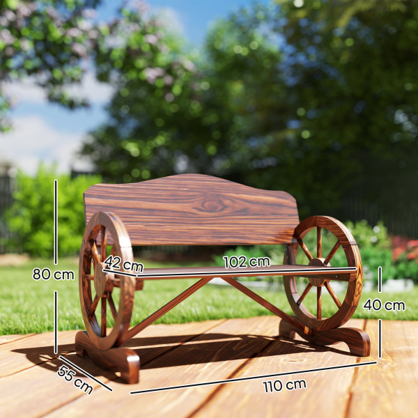 Outsunny Banco de Jardim de Madeira com Apoios de Braço em Forma de Roda Estilo Rústico 110x50x80 cm Nogueira - Image 3