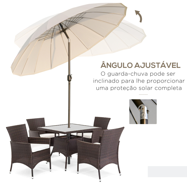 Outsunny Chapéu de Sol de Jardim Ø2,5x2,4 m com Manivela Manual Mastro Flexível Impermeável e 18 Varas para Exterior Creme - Image 5