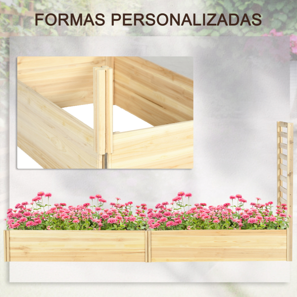 Outsunny Floreira de Madeira com Treliça para Plantas Trepadeiras e 2 Caixas de Cultivo para Pátio Varanda 230x60x110 cm Madeira - Image 8