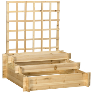 Outsunny Floreira de 3 Níveis com Treliça Hortal Vertical com Tecido não Tecido para Cultivos de Verduras Flores  95x95x110 cm Madeira