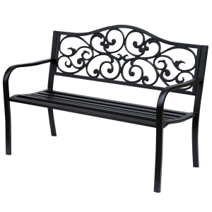 Outsunny Banco de Jardim de Aço Banco de Exterior com Encosto e Apoio para os Braços para Pátio Varanda 127x60x89 cm Preto