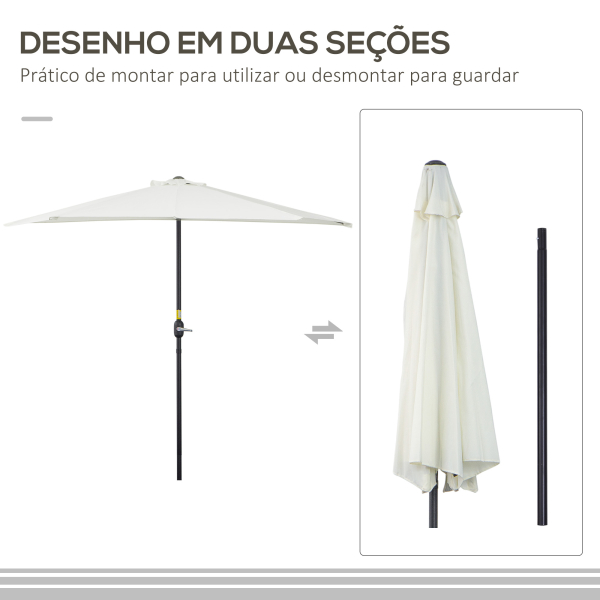 Outsunny Chapéu de Sol Semicircular 269x138x236cm Chapéu de Sol à Manivela para Jardim Terraço Pátio Piscina Creme - Image 7