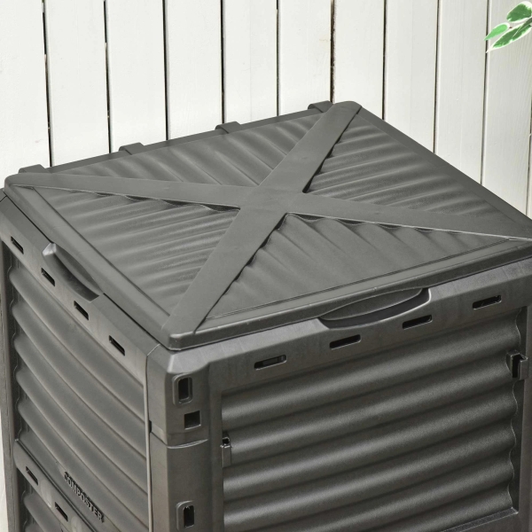 Outsunny Compostor Orgânico de 300L de capacidade para a Produção de Fertilizante de Jardim com 48 Respiradouros 60,5x60,5x81,5cm Preto - Image 8