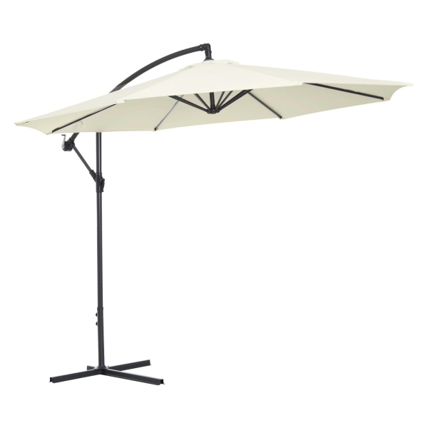 Outsunny Chapéu de Sol de Jardim Ø300x260cm Chapéu de Sol Excêntrico Inclinável com Manivela Base Cruzada e Suporte de Metal 8 Hastes para Terraço Exterior Balcão Creme