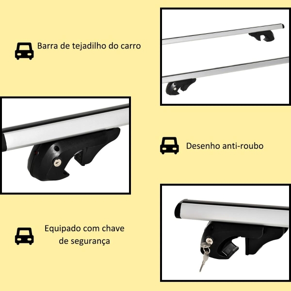 HOMCOM Barras de Tejadilho Universal para Carros Carris de Tejadilho com 135cm Trilho de Alumínio e Chave Carga 75kg Prata - Image 6