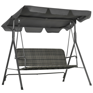 Outsunny Banco Baloiço de Jardim com Toldo Ajustável Assento em Vime PE e Apoio para os Braços 167x112x153 cm Cinza