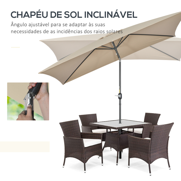 Outsunny Chapéu de Sol de Alumínio Retangular com Toldo Inclinável a Manivela e Mastro Desmontável  195x295x240 cm Cáqui - Image 4