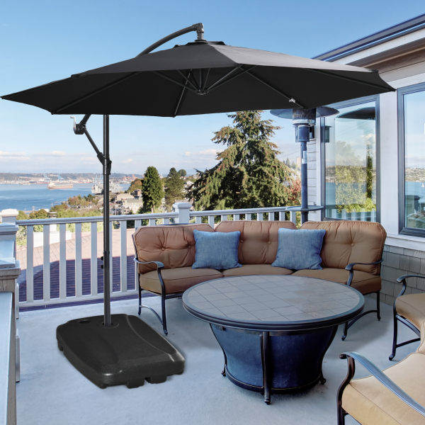 Outsunny Base de Chapéu de Sol com 2 Rodas Preenchível com Água 60kg Areia 68kg Misto 75kg Suporte de Chapéu de Sol para Jardim Pátio Terraço 80x60x15cm Preto - Image 2