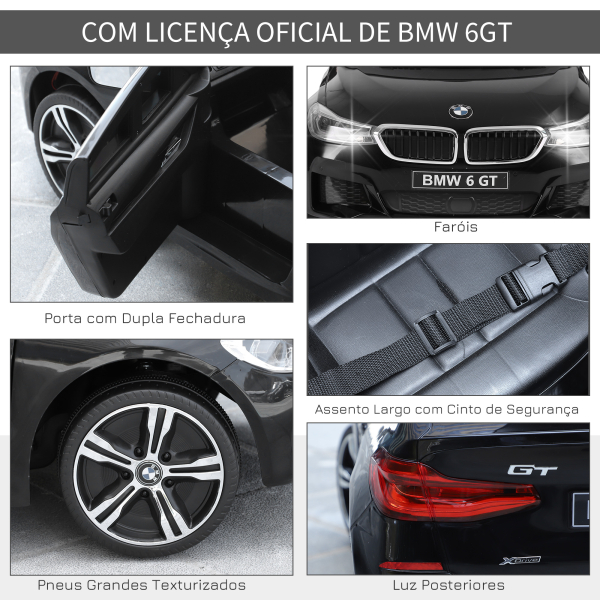 HOMCOM Carro elétrico para criança BMW 6GT para criança de 3-6 anos com controle remoto Carga 30 kg 106x64x51cm Preto - Image 5