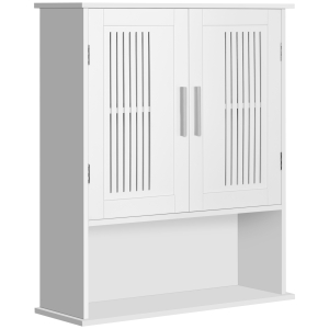 kleankin Armário de Parede Casa de Banho com Armazenamento 2 Portas em Ripas Prateleira Ajustável e Compartimento 60x20x70 cm Branco