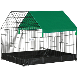 PawHut Gaiola para Animais Pequenos com 2 Portas Base com Tecido Oxford Impermeável e Toldo 90x75x75 cm Preto e Verde