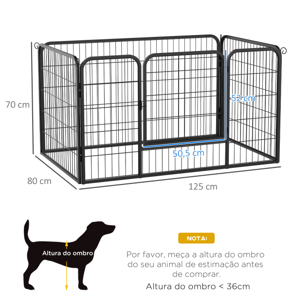 PawHut Parque para Animais de Estimação Retangular Gaiola para Cães 4 Paineis de Metal com Porta e Dupla Fechadura Cerca de Treinamento 129x84x70cm Preto - Image 3