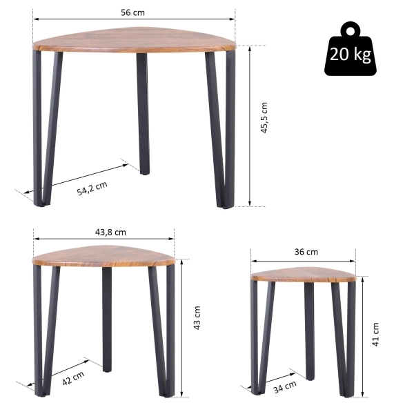 HOMCOM Conjunto de 3 Mesas de Café Nido Mesa de Café Moderna Mesa Auxiliar Mesas de Café para sala de estar 56x54.2x45.4 cm - Image 3