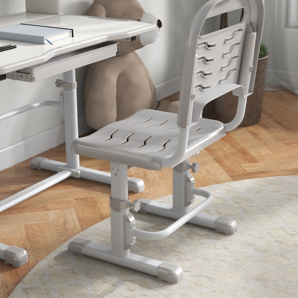 ZONEKIZ Conjunto de Secretária e Cadeira para Crianças com Altura Ajustável e Ângulo da Mesa Ajustável 80x54,5x82-104 cm Cinza e Branco - Image 8