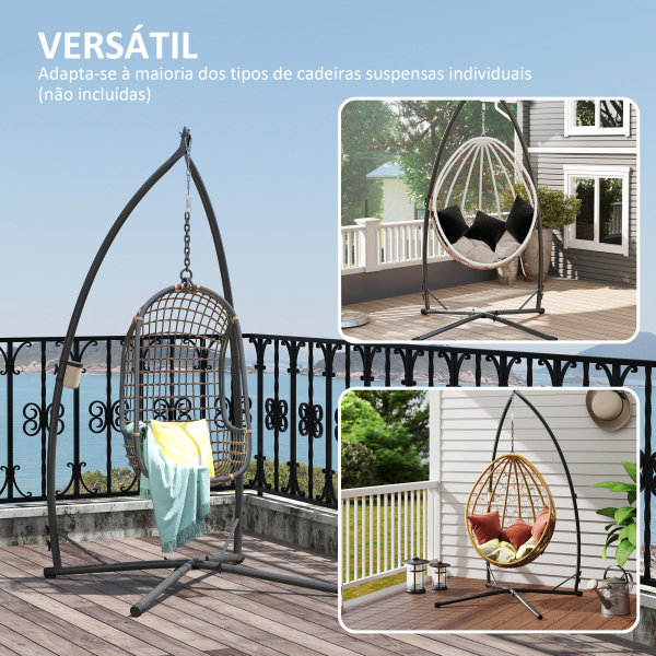 Outsunny Suporte para Cadeira Suspensa com Estrutura de Aço e Suporte para Copos Suporte para Cadeira de Baloiço 105x105x215 cm Preto - Image 4