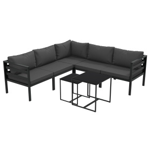 Outsunny Conjunto de Móveis de Jardim 7 Peças Inclui 4 Sofás de Exterior 1 Sofá de Canto e 2 Mesas de Centro para Pátio Cinza