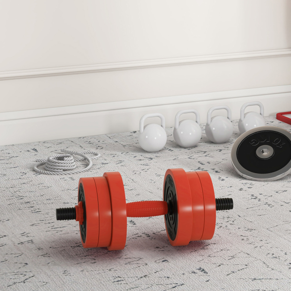 SPORTNOW Conjunto de Halteres 20kg 4 em 1 Conjunto de Pesos com Kettlebell Barra de Pesos para Treino de Força em Casa Ginásio Vermelho - Image 8