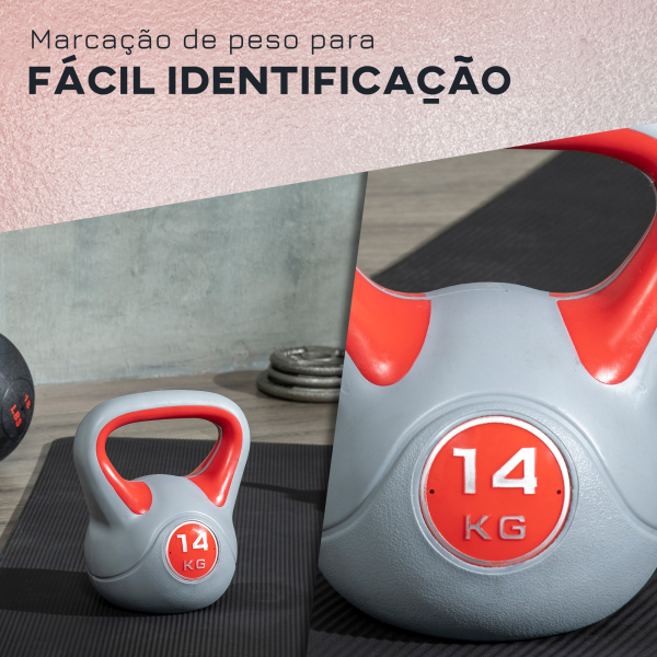 SPORTNOW Kettlebell 14 kg Peso Russo com Revestimento de PU e Enchimento de Areia para Treinamento 26x18x32 cm Vermelho e Cinza - Image 5